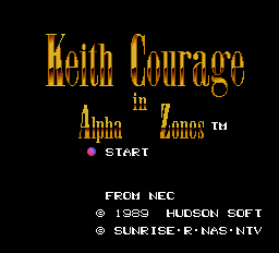 Keith Courage in Alpha Zones Title Screen